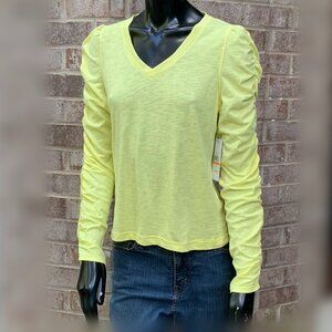 DKNY Ruched Long Sleeve V-Neck Top Sz S NWT